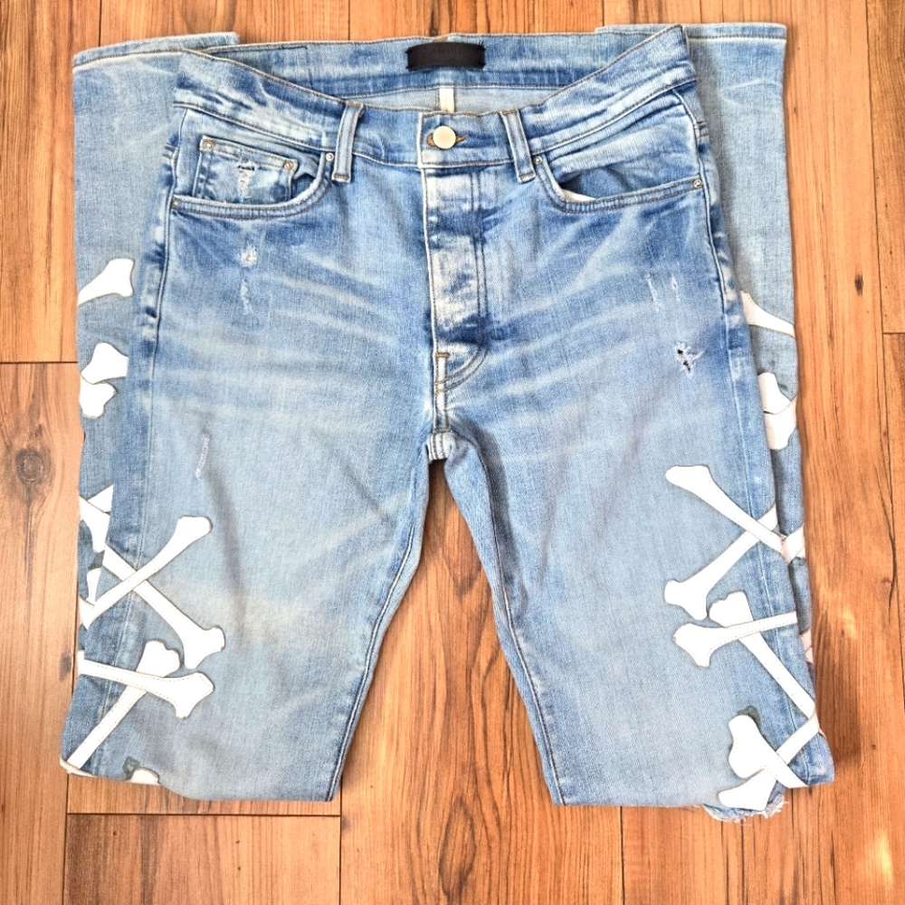 AMIRI Unisex Crossbones blue skinny jeans Size 30